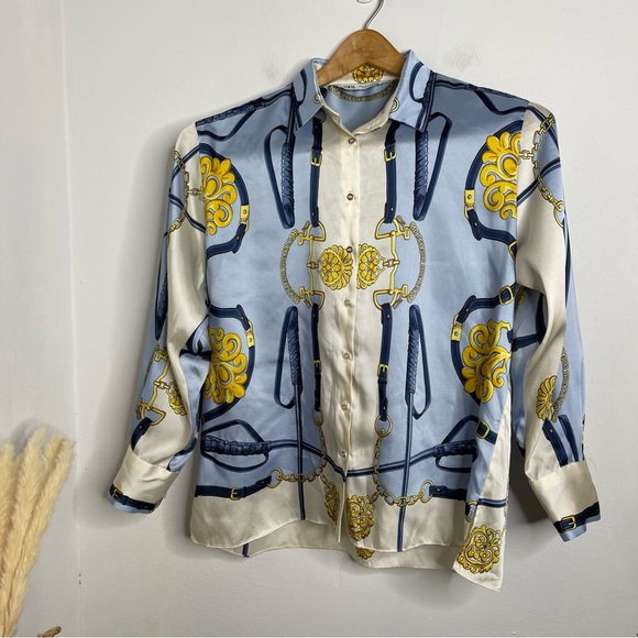 ZARA Chain Printed Blouse Size M Elegant Vintage Scarf Feminine Worn on TV - Picture 6 of 16